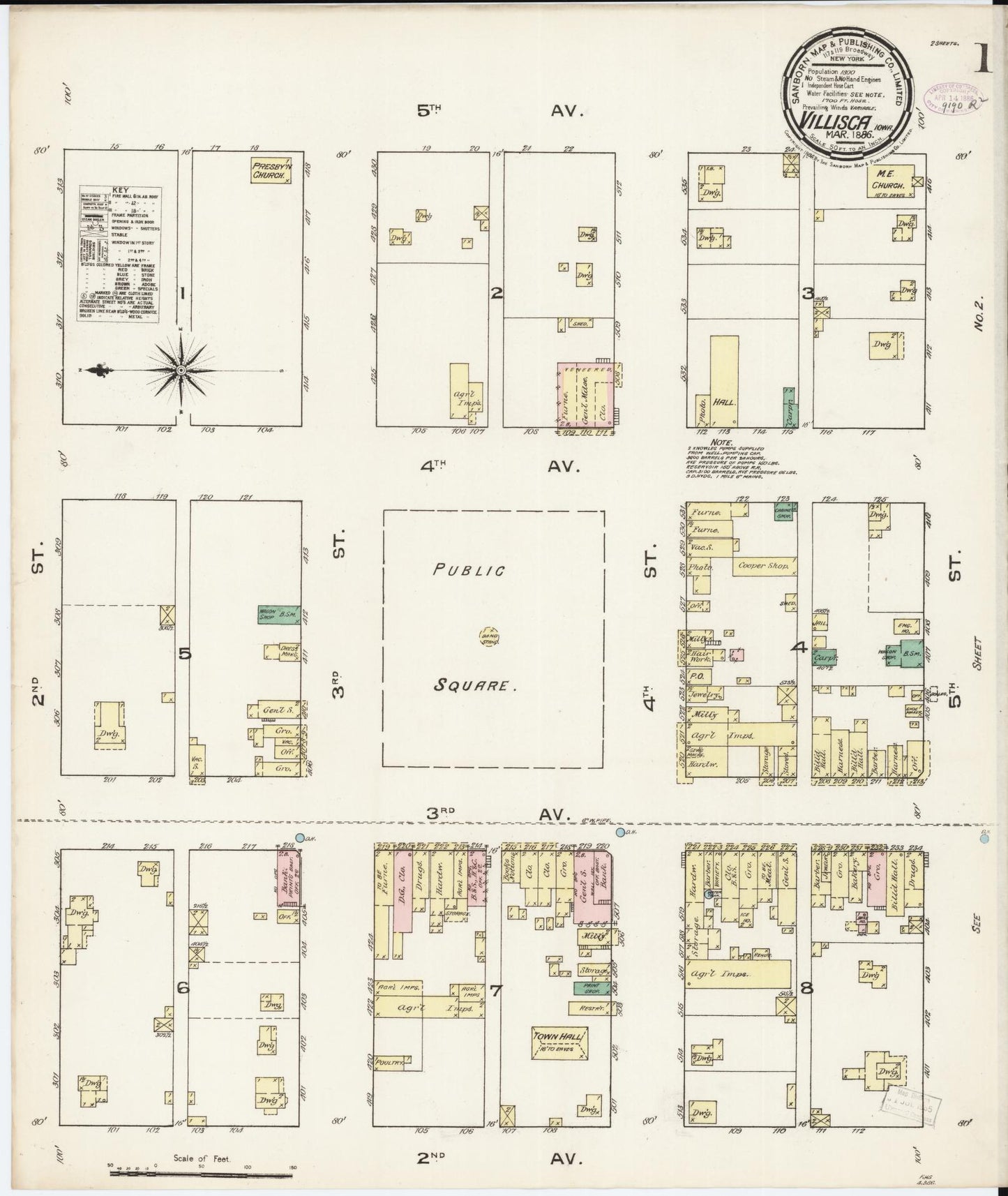 Sanborn Fire Insurance Map from Villisca, Montgomery County, Iowa (1886), Sheet #0001 - Historic Sanborn Fire Insurance Map Print