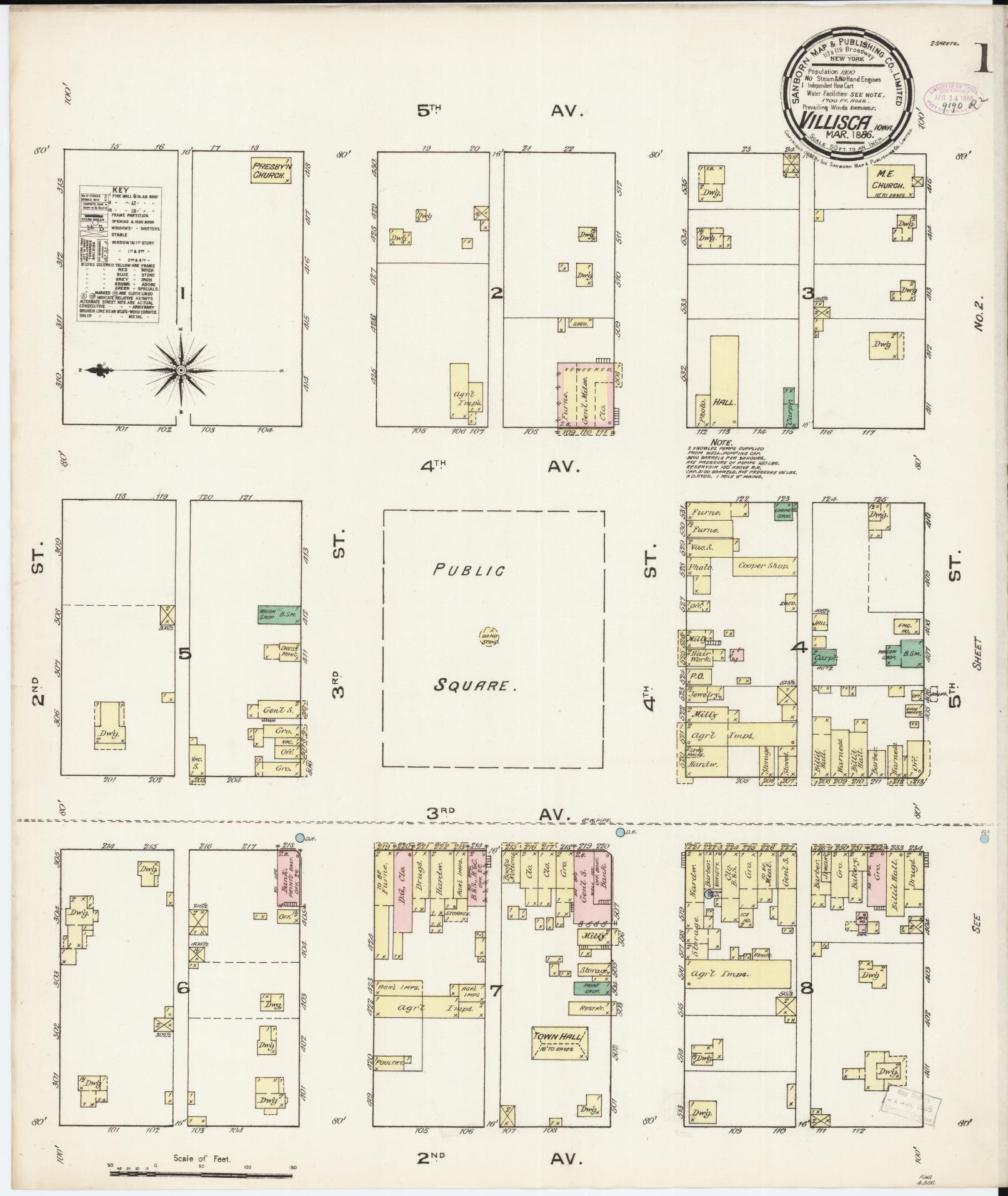 Sanborn Fire Insurance Map from Villisca, Montgomery County, Iowa (1886), Sheet #0001 - Historic Sanborn Fire Insurance Map Print