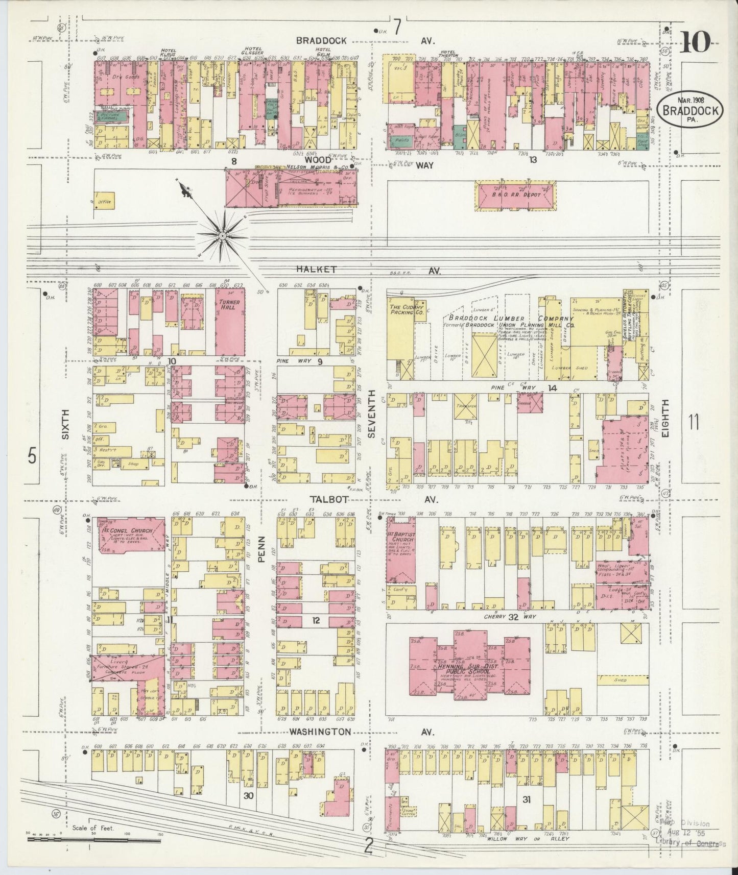 Sanborn Fire Insurance Map from Braddock, Allegheny County, Pennsylvania (1908), Sheet #0010 - Historic Sanborn Fire Insurance Map Print, vintage old map wall art, antique decor, genealogy gift, Pennsylvania Pennsylvania map