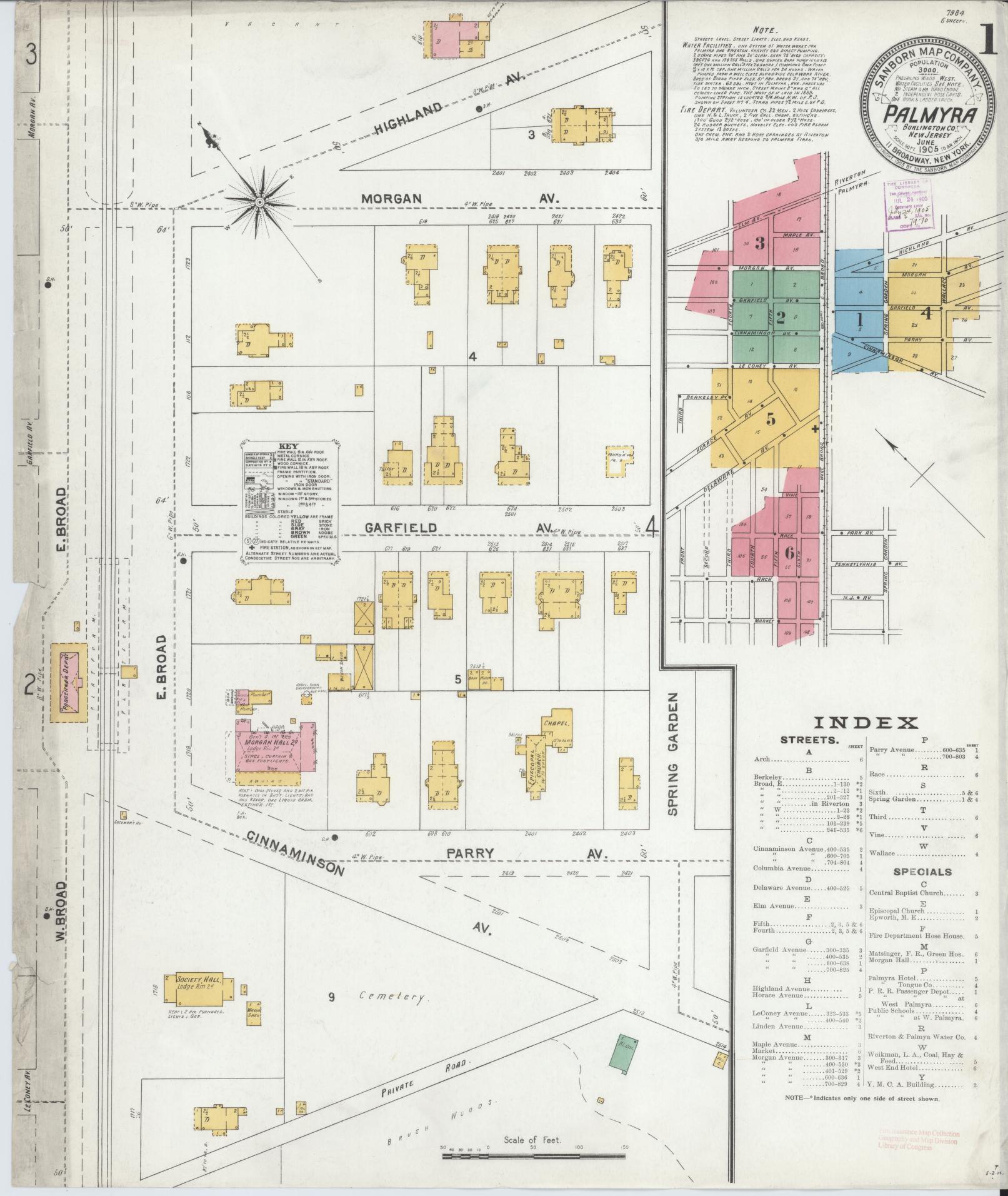 Sanborn Fire Insurance Map from Palmyra, Burlington County, New Jersey. (1905) – Historic Sanborn Fire Insurance Map Print