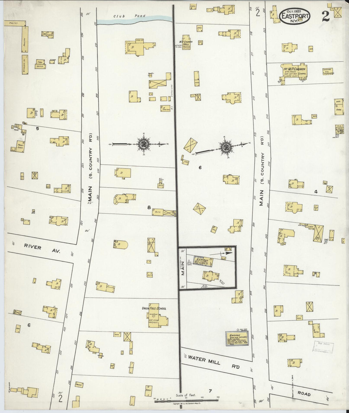 Sanborn Fire Insurance Map from Eastport, Suffolk County, New York (1920), Sheet #0002 - Complete Map Set gallery image, historic Sanborn map, vintage wall art, New York New York