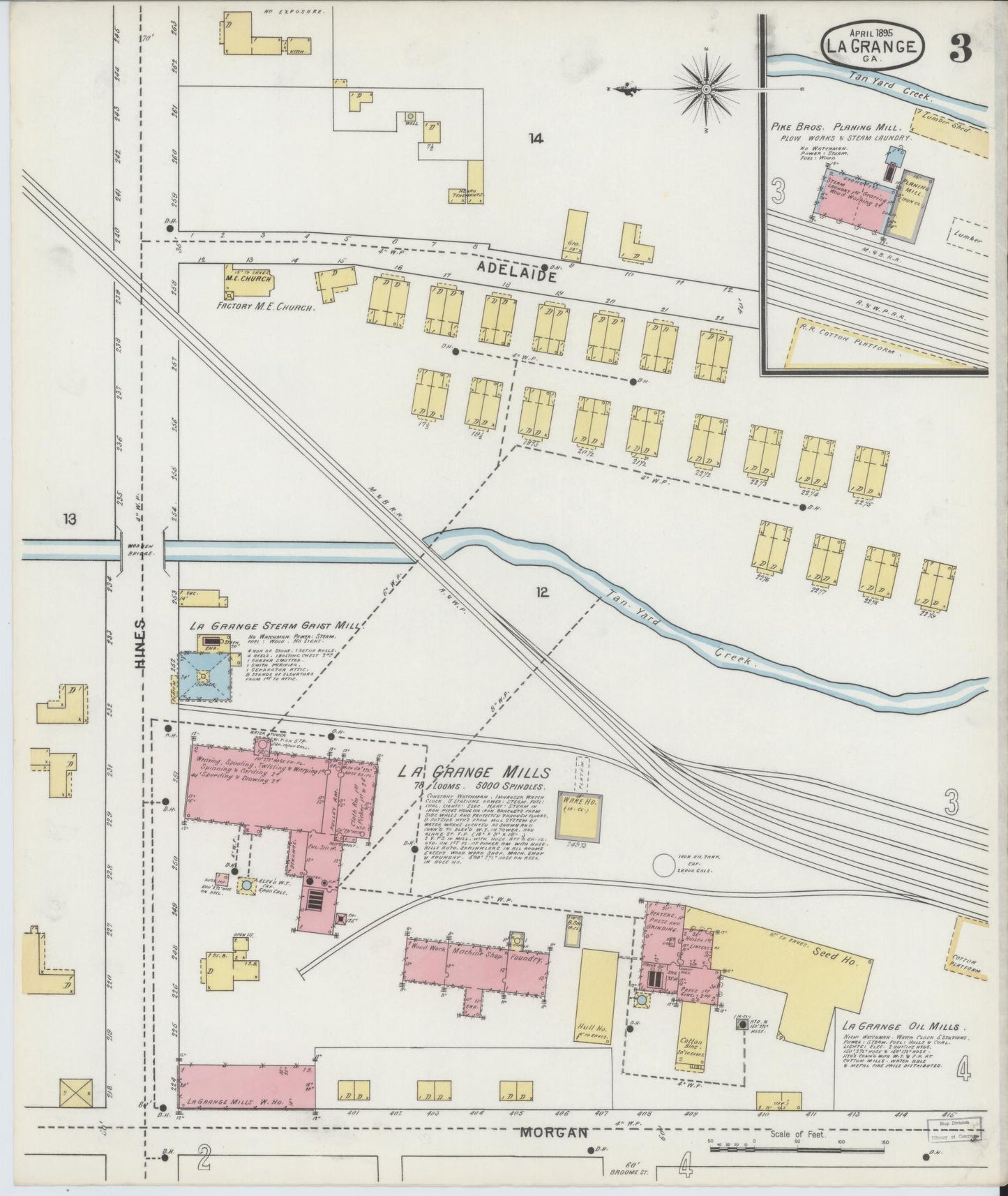 Sanborn Fire Insurance Map from La Grange, Troup County, Georgia (1895), Sheet #0003 - Complete Map Set gallery image, historic Sanborn map, vintage wall art, Georgia Georgia