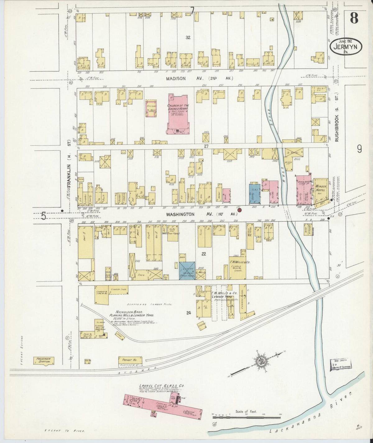 Sanborn Fire Insurance Map from Jermyn, Lackawanna County, Pennsylvania (1912), Sheet #0008 - Complete Map Set gallery image, historic Sanborn map, vintage wall art, Pennsylvania Pennsylvania
