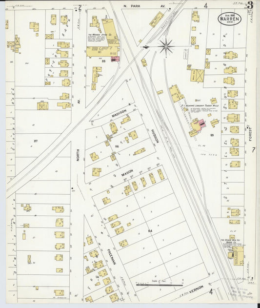 Sanborn Fire Insurance Map from Warren, Trumbull County, Ohio (1908), Sheet #0003 - Historic Sanborn Fire Insurance Map Print, vintage old map wall art, antique decor, genealogy gift, Ohio Ohio map