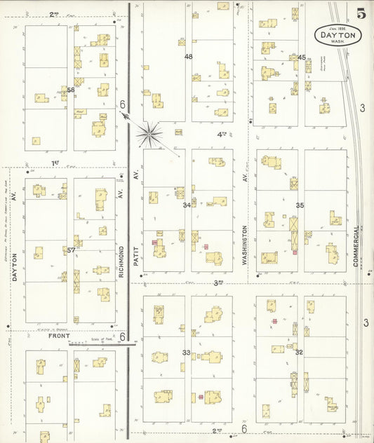 Sanborn Fire Insurance Map from Dayton, Columbia County, Washington (1896), Sheet #0005 - Historic Sanborn Fire Insurance Map Print, vintage old map wall art, antique decor, genealogy gift, Washington Washington map