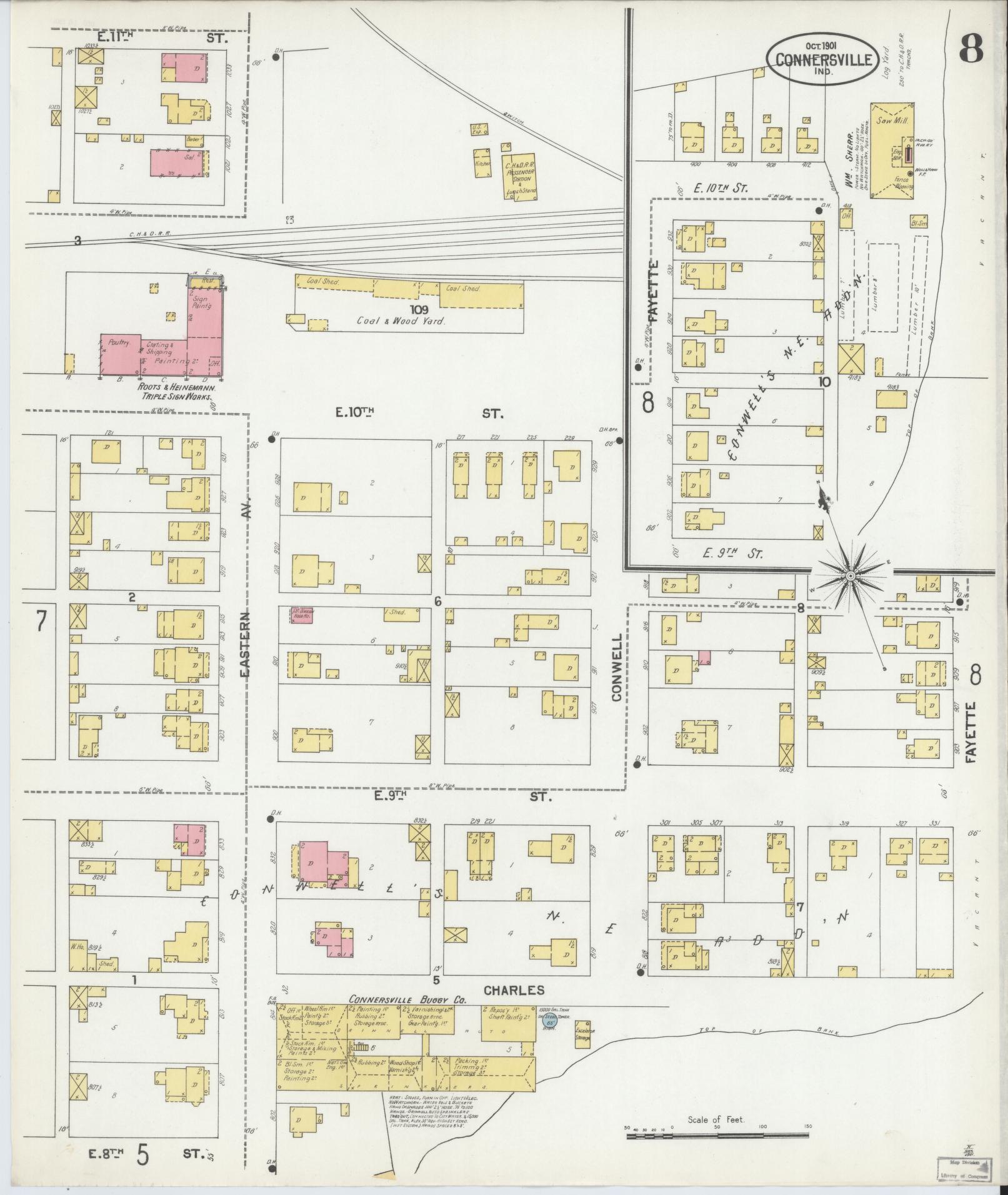 Sanborn Fire Insurance Map from Connersville, Fayette County, Indiana (1901), Sheet #0008 - Complete Map Set gallery image, historic Sanborn map, vintage wall art, Indiana Indiana