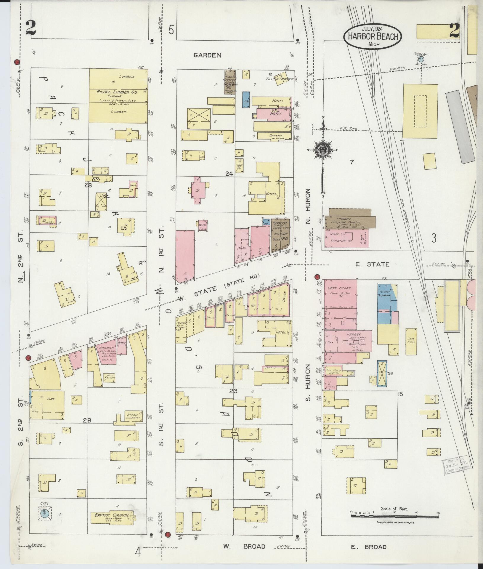 Sanborn Fire Insurance Map from Harbor Beach, Huron County, Michigan (1924), Sheet #0002 - Complete Map Set gallery image, historic Sanborn map, vintage wall art, Michigan Michigan