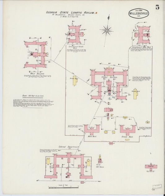Sanborn Fire Insurance Map from Milledgeville, Baldwin County, Georgia (1895), Sheet #0005 - Historic Sanborn Fire Insurance Map Print, vintage old map wall art, antique decor, genealogy gift, Georgia Georgia map