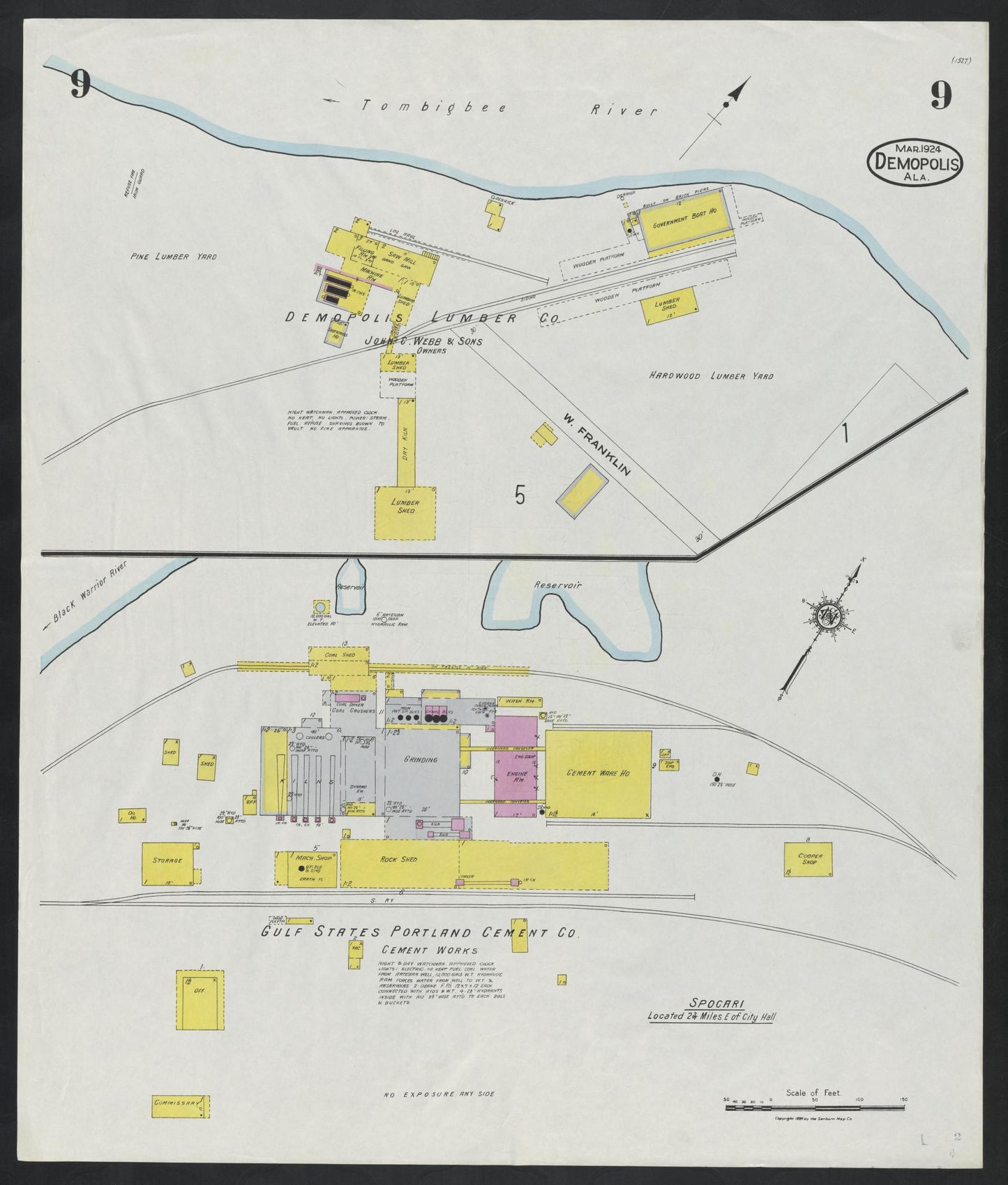 Sanborn Fire Insurance Map from Demopolis, Marengo County, Alabama (1924), Sheet #0009 - Complete Map Set gallery image, historic Sanborn map, vintage wall art, Alabama Alabama
