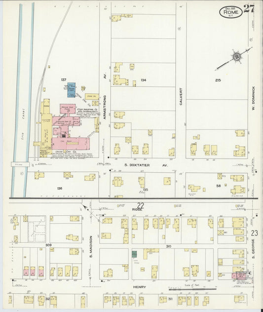 Sanborn Fire Insurance Map from Rome, Oneida County, New York (1909), Sheet #0027 - Historic Sanborn Fire Insurance Map Print, vintage old map wall art, antique decor, genealogy gift, New York New York map