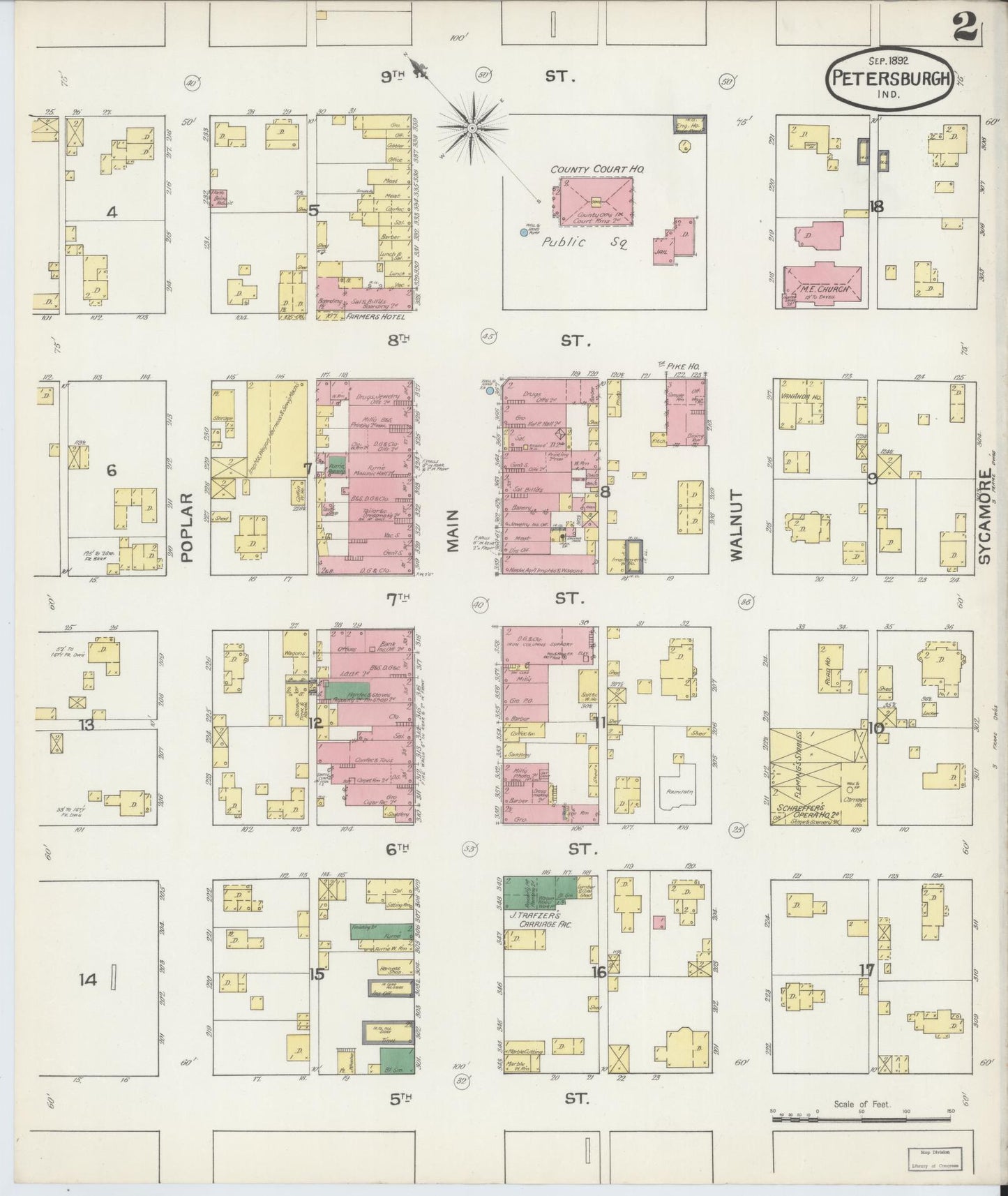 Sanborn Fire Insurance Map from Petersburg, Pike County, Indiana (1892), Sheet #0002 - Complete Map Set gallery image, historic Sanborn map, vintage wall art, Indiana Indiana
