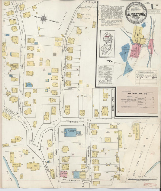 Sanborn Fire Insurance Map from Blairstown, Warren County, New Jersey (1933), Sheet #0001 - Historic Sanborn Fire Insurance Map Print, vintage old map wall art, antique decor, genealogy gift, New Jersey New Jersey map