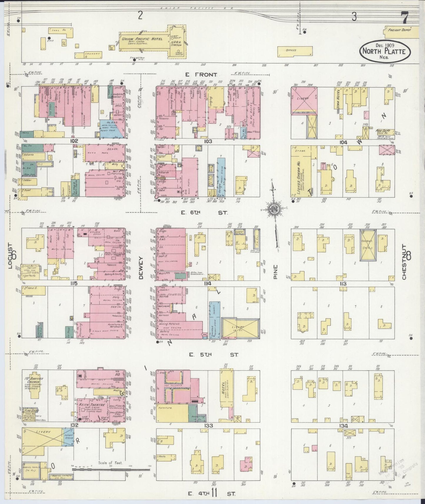Sanborn Fire Insurance Map from North Platte, Lincoln County, Nebraska (1909), Sheet #0007 - Historic Sanborn Fire Insurance Map Print, vintage old map wall art, antique decor, genealogy gift, Nebraska Nebraska map