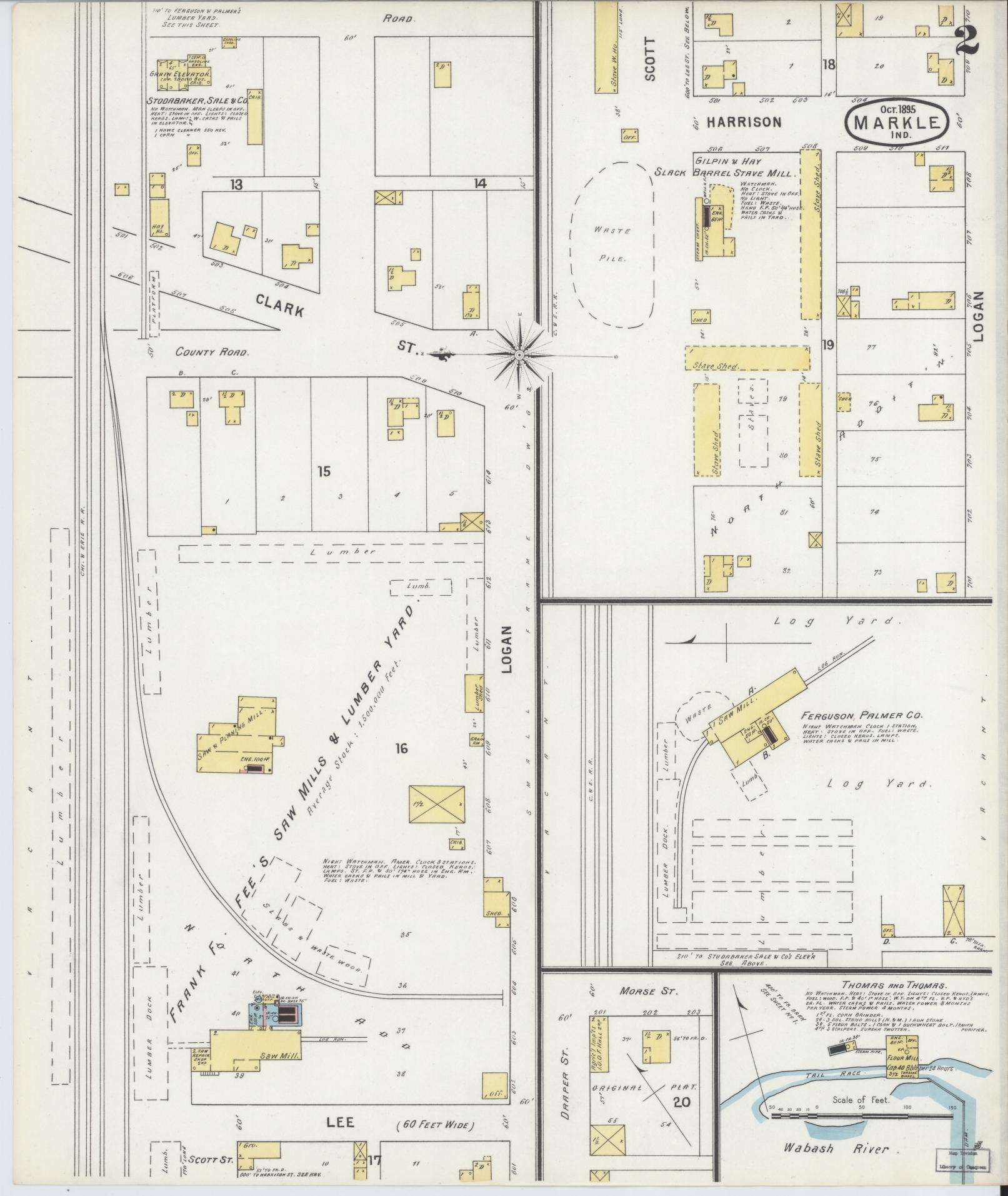 Sanborn Fire Insurance Map from Markle, Huntington County, Indiana (1895), Sheet #0002 - Complete Map Set gallery image, historic Sanborn map, vintage wall art, Indiana Indiana