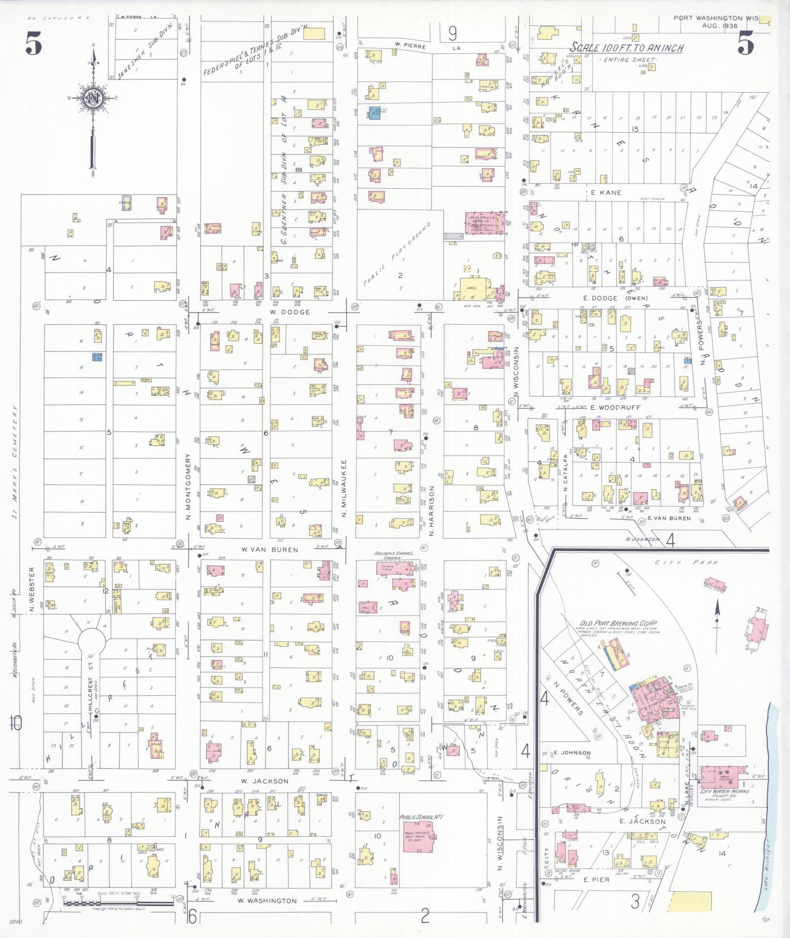 Sanborn Fire Insurance Map from Port Washington, Ozaukee County, Wisconsin (1938), Sheet #0005 - Complete Map Set gallery image, historic Sanborn map, vintage wall art, Wisconsin Wisconsin