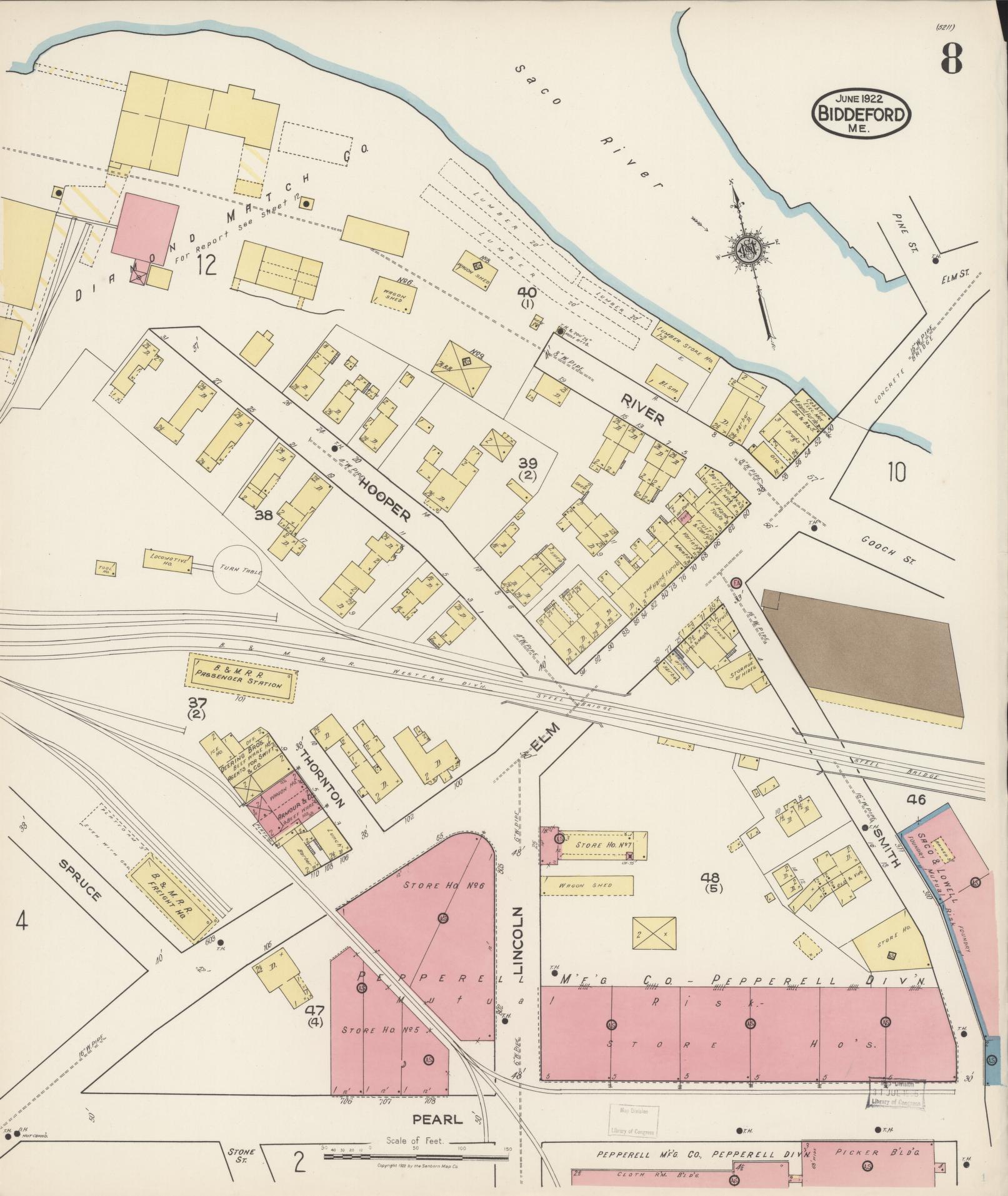 Sanborn Fire Insurance Map from Biddeford, York County, Maine (1922), Sheet #0008 - Complete Map Set gallery image, historic Sanborn map, vintage wall art, Maine Maine