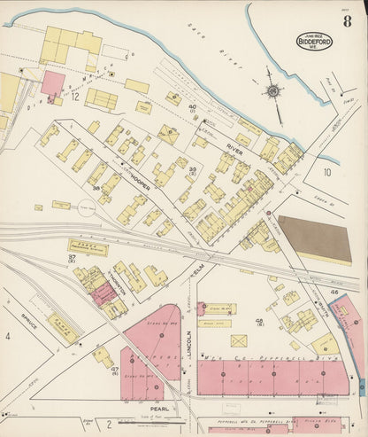 Sanborn Fire Insurance Map from Biddeford, York County, Maine (1922), Sheet #0008 - Complete Map Set gallery image, historic Sanborn map, vintage wall art, Maine Maine