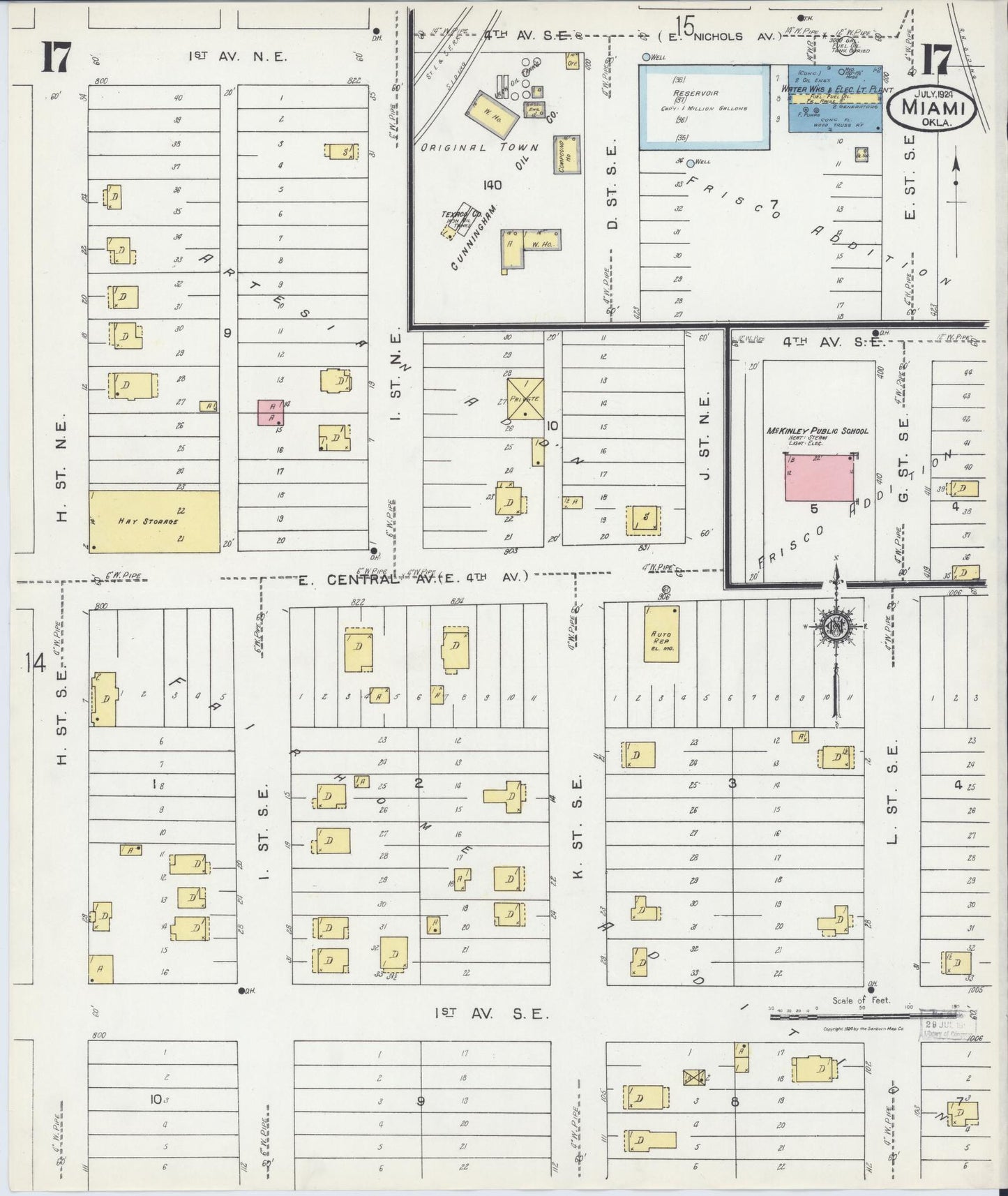 Sanborn Fire Insurance Map from Miami, Ottawa County, Oklahoma (1924), Sheet #0017 - Historic Sanborn Fire Insurance Map Print, vintage old map wall art, antique decor, genealogy gift, Oklahoma Oklahoma map