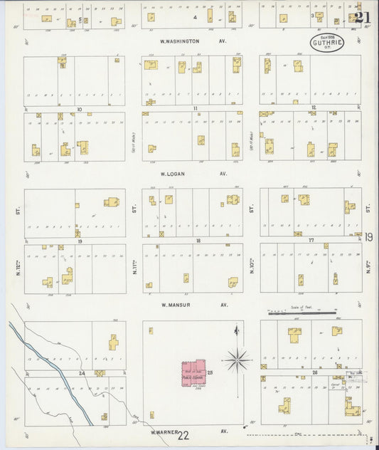 Sanborn Fire Insurance Map from Guthrie, Logan County, Oklahoma (1898), Sheet #0021 - Historic Sanborn Fire Insurance Map Print, vintage old map wall art, antique decor, genealogy gift, Oklahoma Oklahoma map