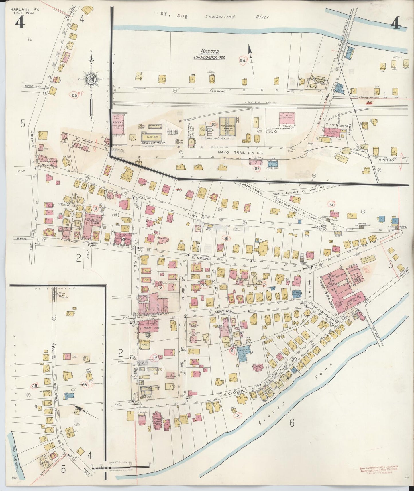 Sanborn Fire Insurance Map from Harlan, Harlan County, Kentucky (1947), Sheet #0004 - Complete Map Set gallery image, historic Sanborn map, vintage wall art, Kentucky Kentucky