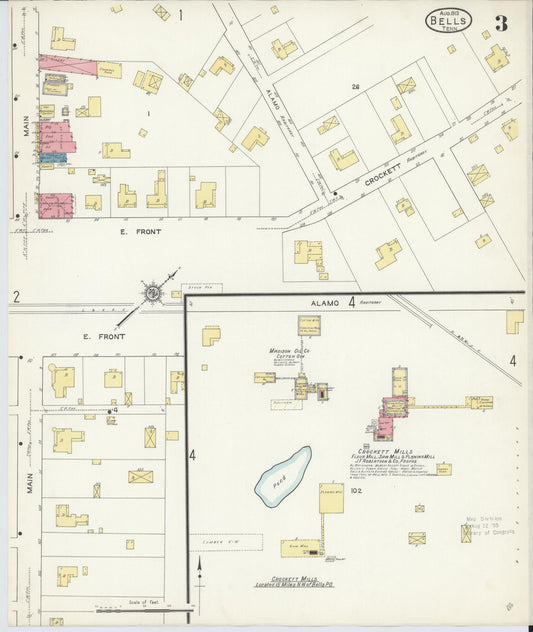 Sanborn Fire Insurance Map from Bells Depot, Crockett County, Tennessee (1913), Sheet #0003 - Historic Sanborn Fire Insurance Map Print, vintage old map wall art, antique decor, genealogy gift, Tennessee Tennessee map