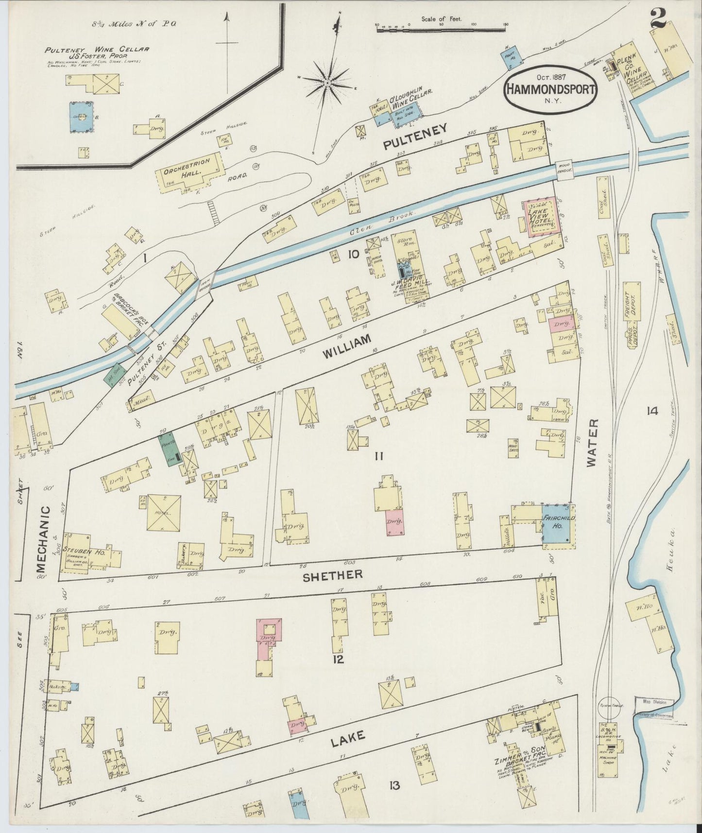 Sanborn Fire Insurance Map from Hammondsport, Steuben County, New York (1887), Sheet #0002 - Historic Sanborn Fire Insurance Map Print, vintage old map wall art, antique decor, genealogy gift, New York New York map