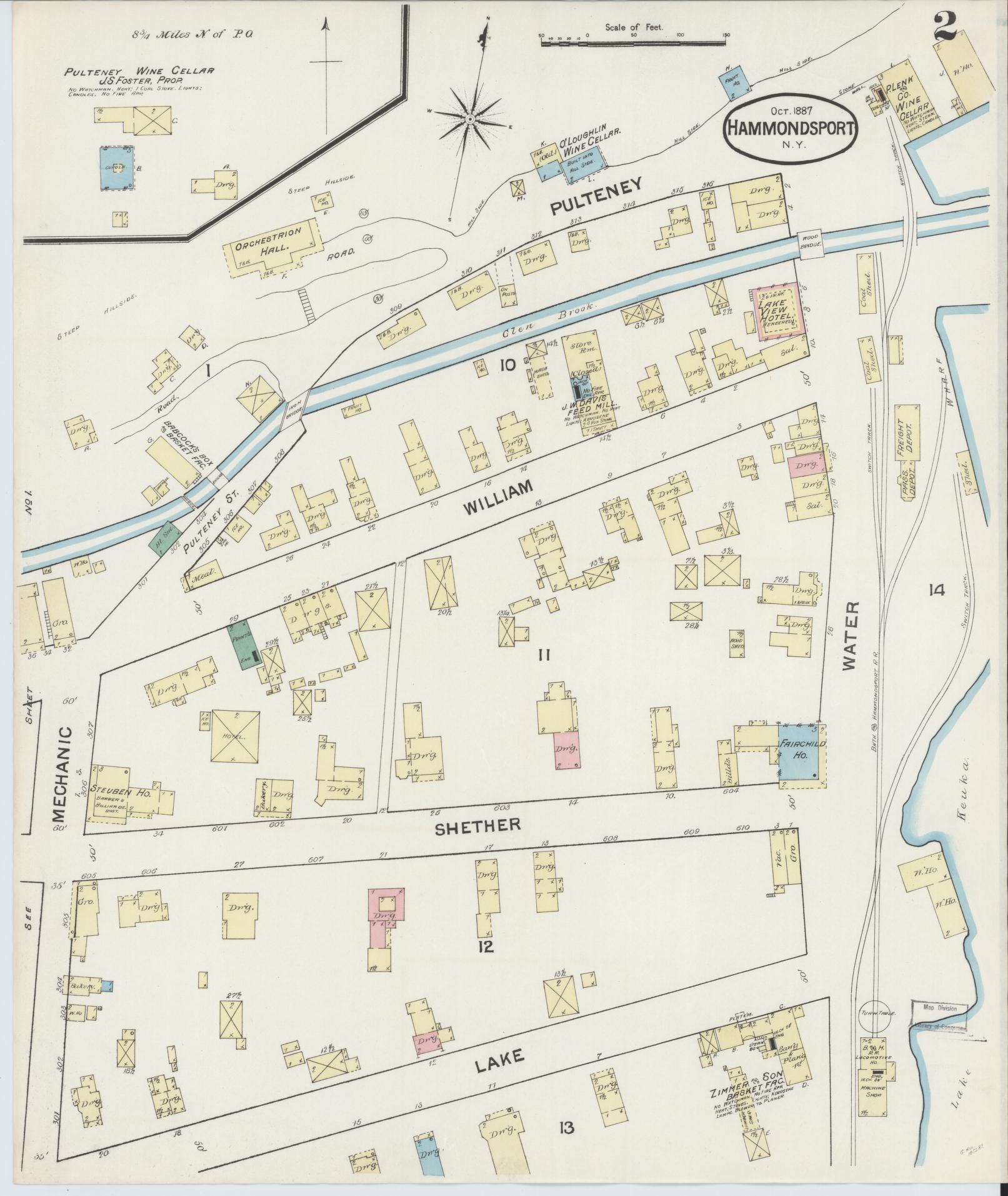 Sanborn Fire Insurance Map from Hammondsport, Steuben County, New York (1887), Sheet #0002 - Historic Sanborn Fire Insurance Map Print, vintage old map wall art, antique decor, genealogy gift, New York New York map
