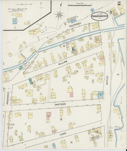 Sanborn Fire Insurance Map from Hammondsport, Steuben County, New York (1887), Sheet #0002 - Historic Sanborn Fire Insurance Map Print, vintage old map wall art, antique decor, genealogy gift, New York New York map