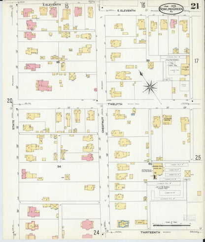 Sanborn Fire Insurance Map from Bowling Green, Warren County, Kentucky (1909), Sheet #0021 - Complete Map Set gallery image, historic Sanborn map, vintage wall art, Kentucky Kentucky