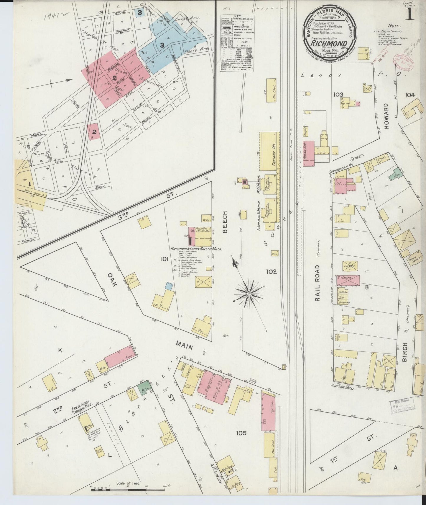 Sanborn Fire Insurance Map from Richmond, Macomb County, Michigan (1895), Sheet #0001 - Complete Map Set gallery image, historic Sanborn map, vintage wall art, Michigan Michigan