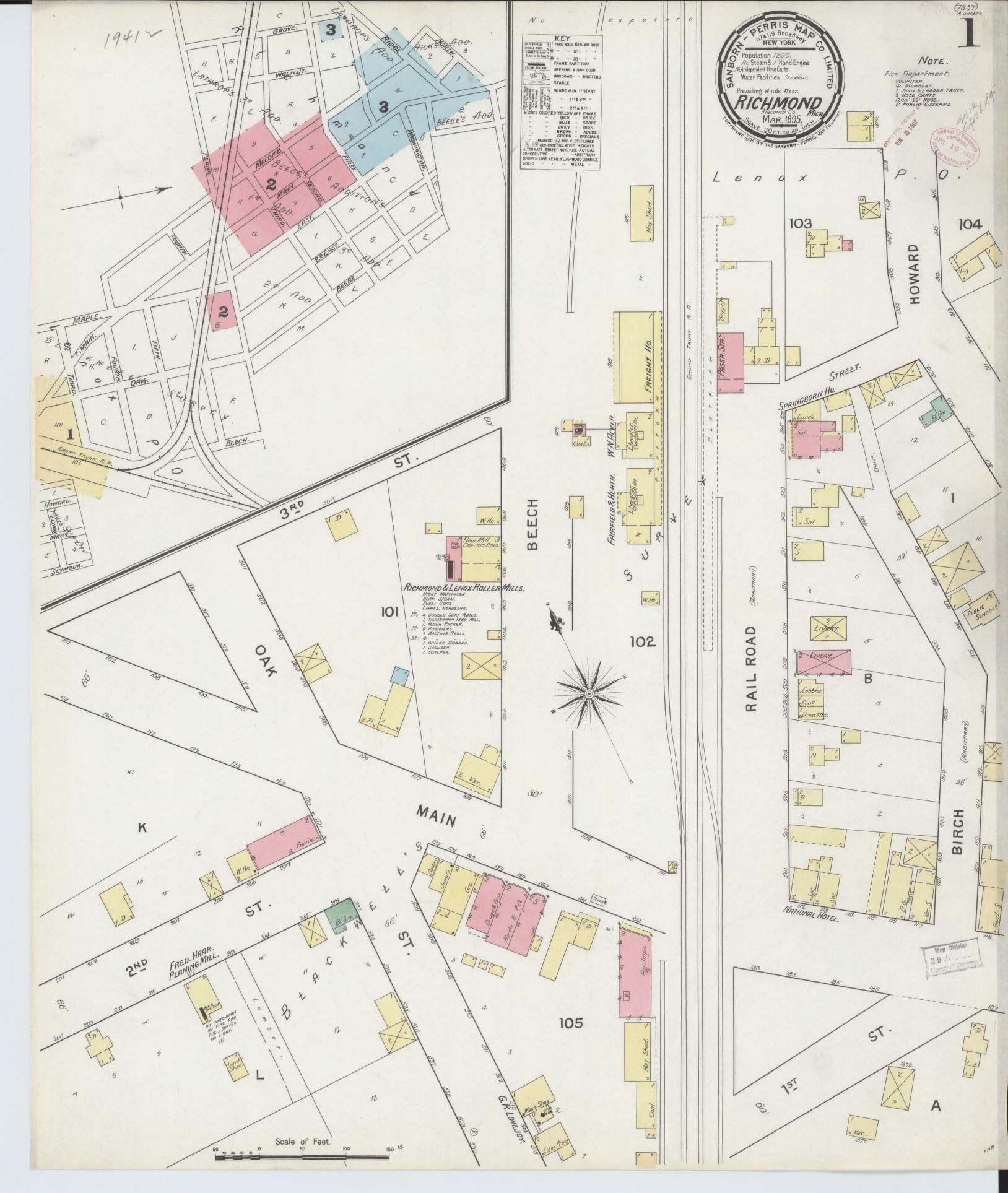 Sanborn Fire Insurance Map from Richmond, Macomb County, Michigan (1895), Sheet #0001 - Complete Map Set gallery image, historic Sanborn map, vintage wall art, Michigan Michigan