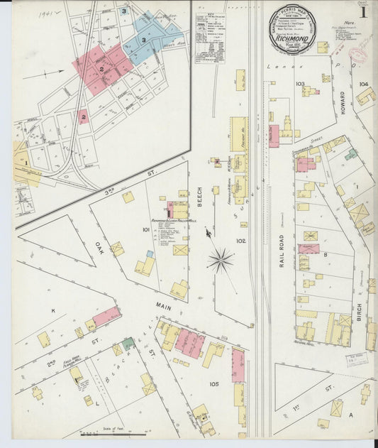 Sanborn Fire Insurance Map from Richmond, Macomb County, Michigan (1895), Sheet #0001 - Complete Map Set gallery image, historic Sanborn map, vintage wall art, Michigan Michigan