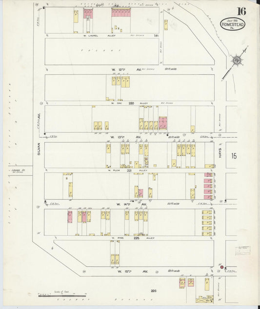Sanborn Fire Insurance Map from Homestead, Allegheny County, Pennsylvania (1913), Sheet #0016 - Historic Sanborn Fire Insurance Map Print, vintage old map wall art, antique decor, genealogy gift, Pennsylvania Pennsylvania map