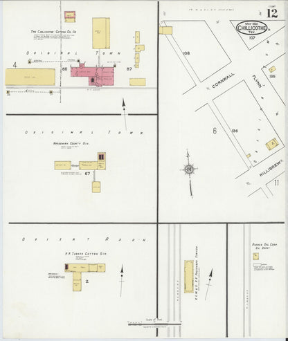 Sanborn Fire Insurance Map from Chillicothe, Hardeman County, Texas (1921), Sheet #0012 - Historic Sanborn Fire Insurance Map Print, vintage old map wall art, antique decor, genealogy gift, Texas Texas map