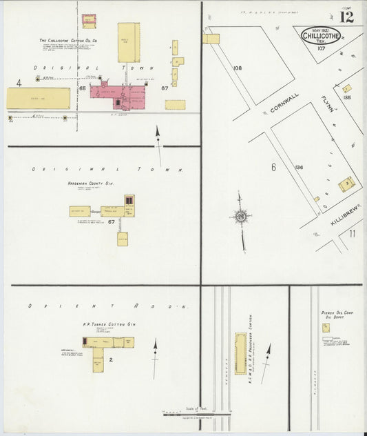Sanborn Fire Insurance Map from Chillicothe, Hardeman County, Texas (1921), Sheet #0012 - Historic Sanborn Fire Insurance Map Print, vintage old map wall art, antique decor, genealogy gift, Texas Texas map