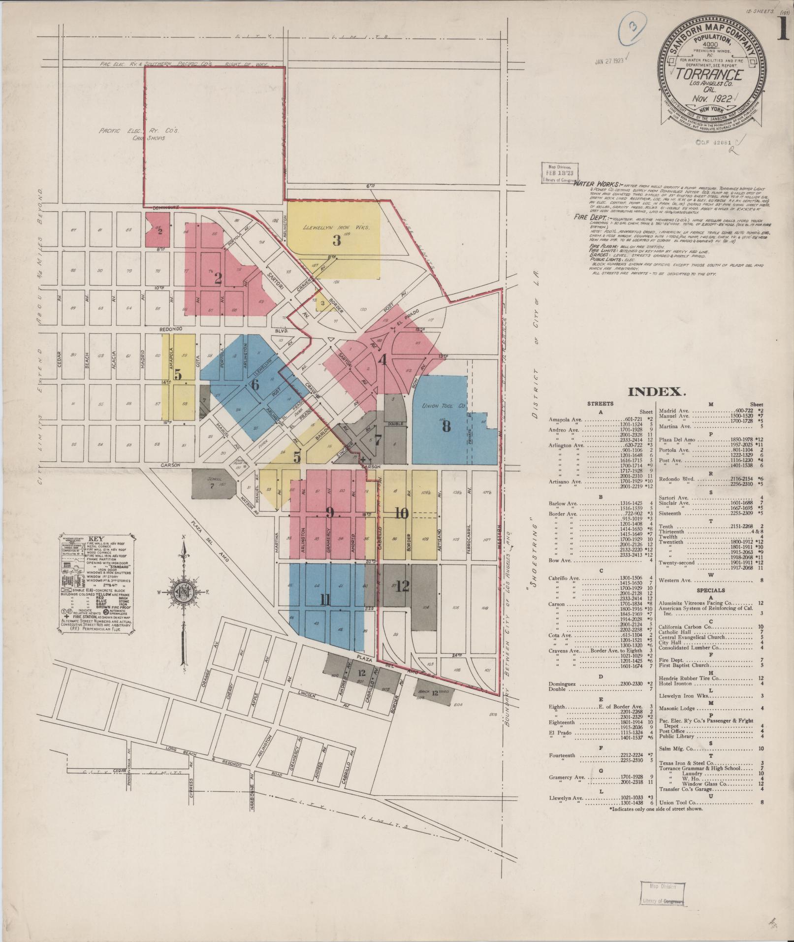 Sanborn Fire Insurance Map from Torrance, Los Angeles County, California (1922), Sheet #0001 - Complete Map Set gallery image, historic Sanborn map, vintage wall art, California California