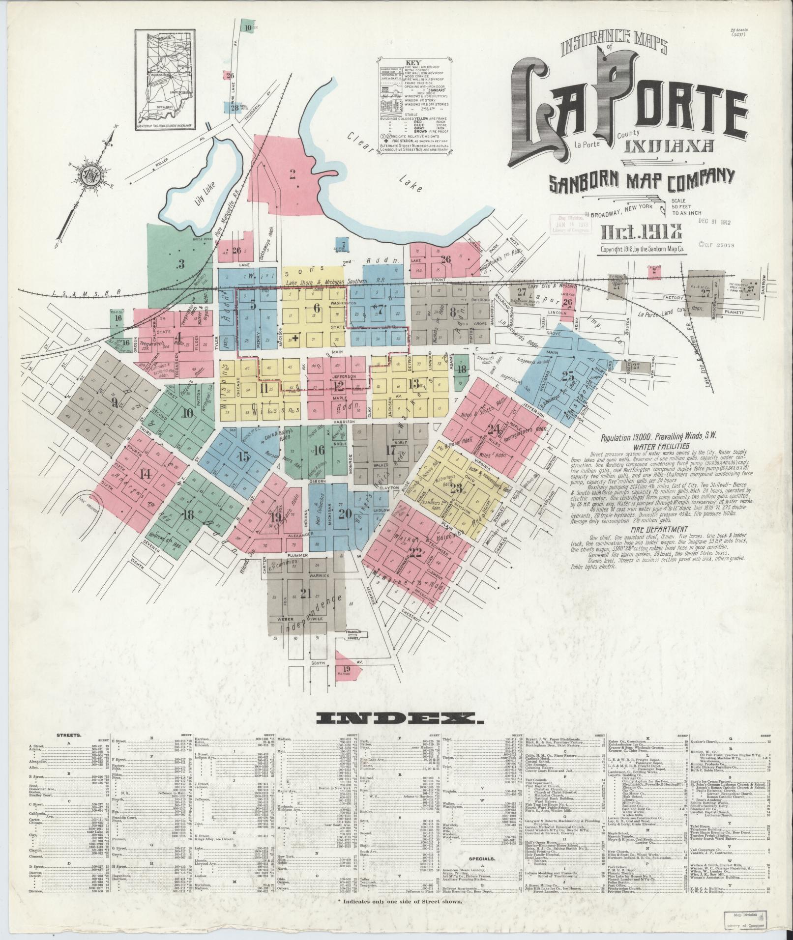 Sanborn Fire Insurance Map from La Porte, La Porte County, Indiana (1912), Sheet #0001 - Historic Sanborn Fire Insurance Map Print, vintage old map wall art, antique decor, genealogy gift, Indiana Indiana map