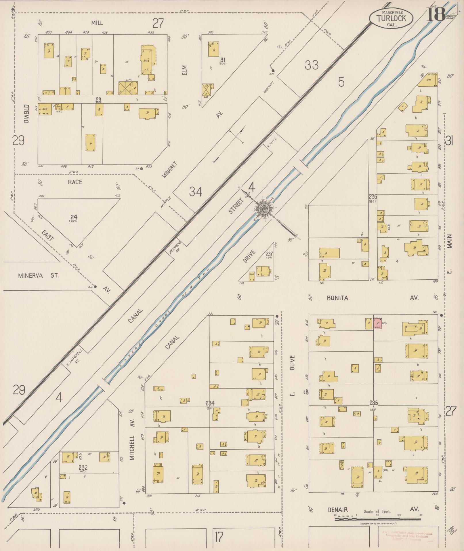 Sanborn Fire Insurance Map from Turlock, Stanislaus County, California (1922), Sheet #0018 - Complete Map Set gallery image, historic Sanborn map, vintage wall art, California California