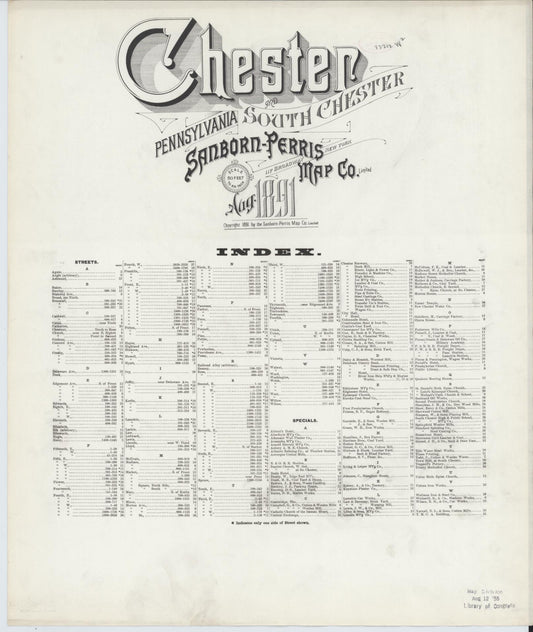 Sanborn Fire Insurance Map from Chester, Delaware County, Pennsylvania (1891), Sheet #0001 - Historic Sanborn Fire Insurance Map Print, vintage old map wall art, antique decor, genealogy gift, Pennsylvania Pennsylvania map