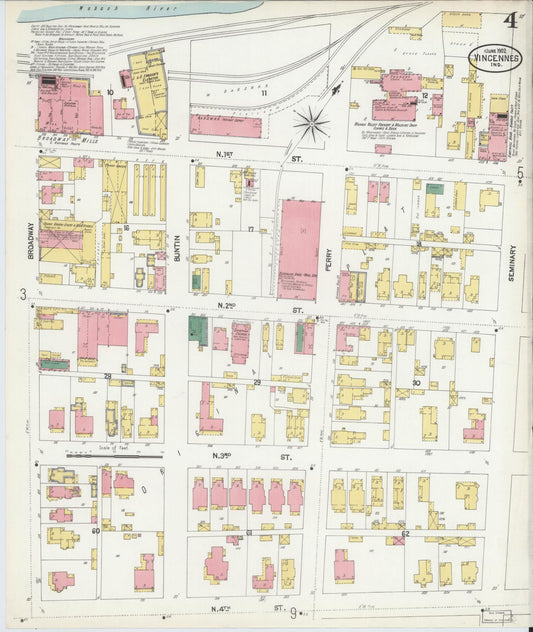 Sanborn Fire Insurance Map from Vincennes, Knox County, Indiana (1902), Sheet #0004 - Historic Sanborn Fire Insurance Map Print, vintage old map wall art, antique decor, genealogy gift, Indiana Indiana map