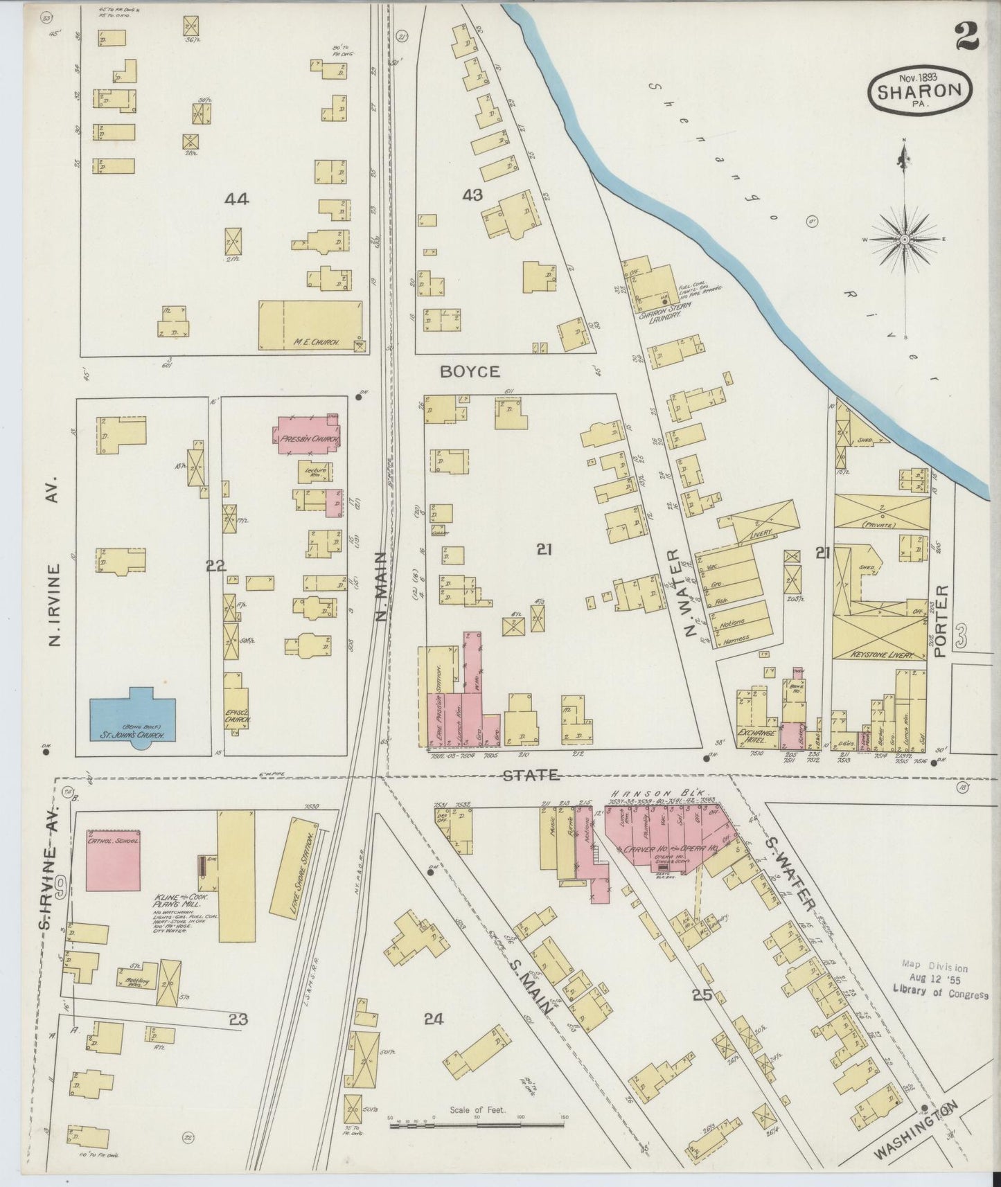 Sanborn Fire Insurance Map from Sharon, Mercer County, Pennsylvania (1893), Sheet #0002 - Complete Map Set gallery image, historic Sanborn map, vintage wall art, Pennsylvania Pennsylvania