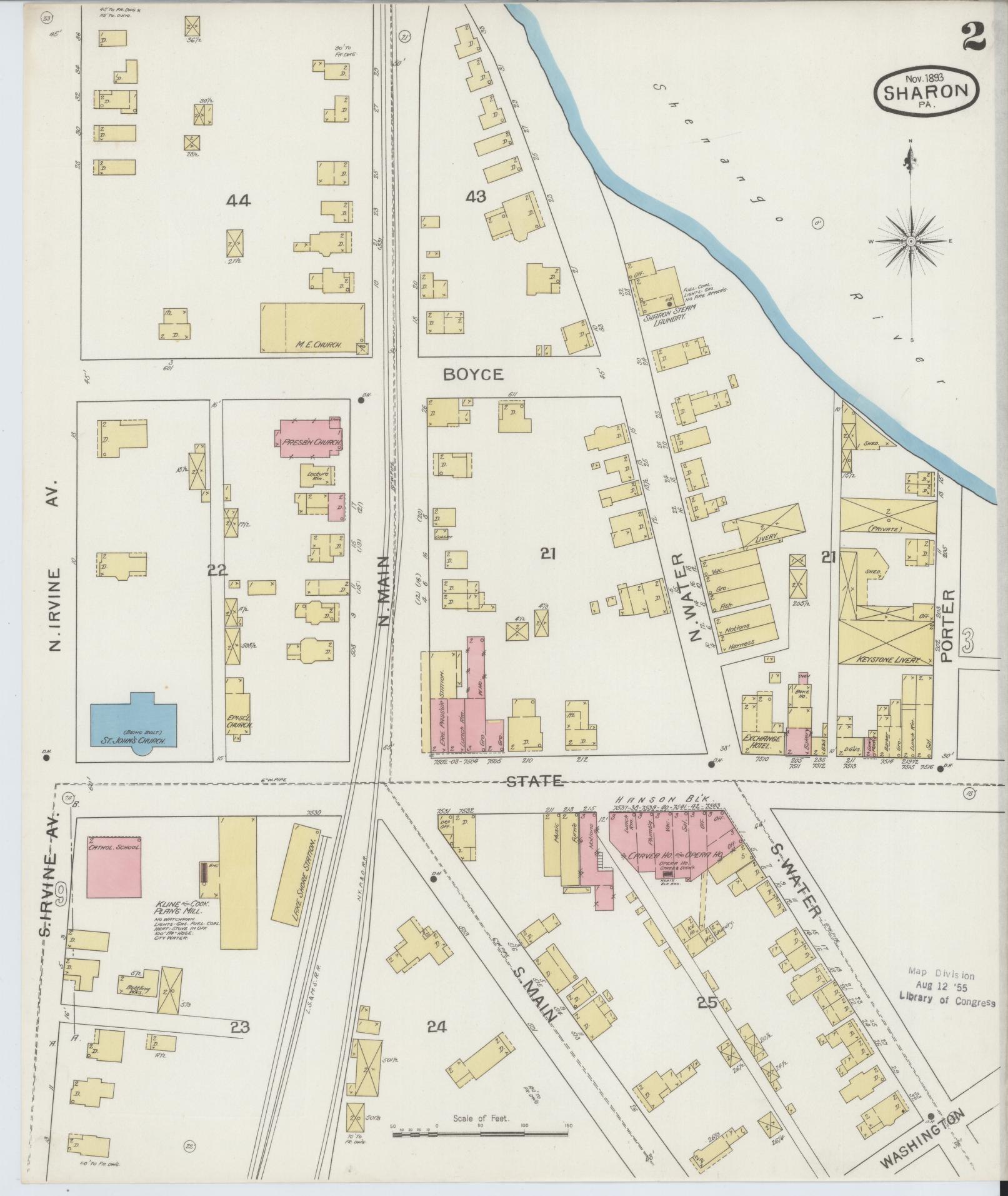 Sanborn Fire Insurance Map from Sharon, Mercer County, Pennsylvania (1893), Sheet #0002 - Complete Map Set gallery image, historic Sanborn map, vintage wall art, Pennsylvania Pennsylvania
