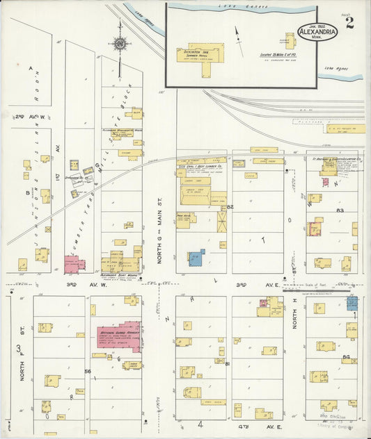 Sanborn Fire Insurance Map from Alexandria, Douglas County, Minnesota (1922), Sheet #0002 - Historic Sanborn Fire Insurance Map Print, vintage old map wall art, antique decor, genealogy gift, Minnesota Minnesota map