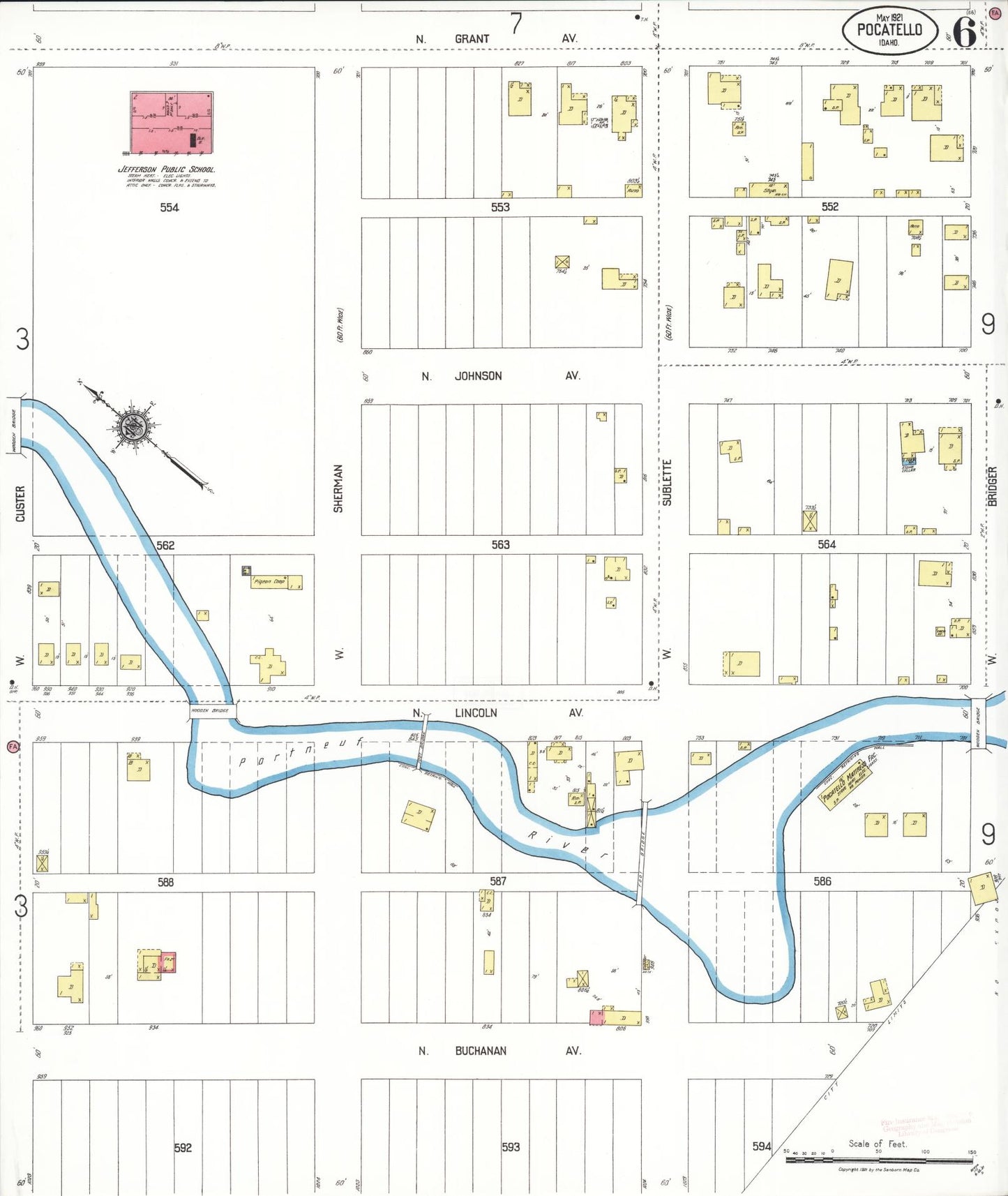Sanborn Fire Insurance Map from Pocatello, Bannock County, Idaho (1921), Sheet #0006 - Complete Map Set gallery image, historic Sanborn map, vintage wall art, Idaho Idaho