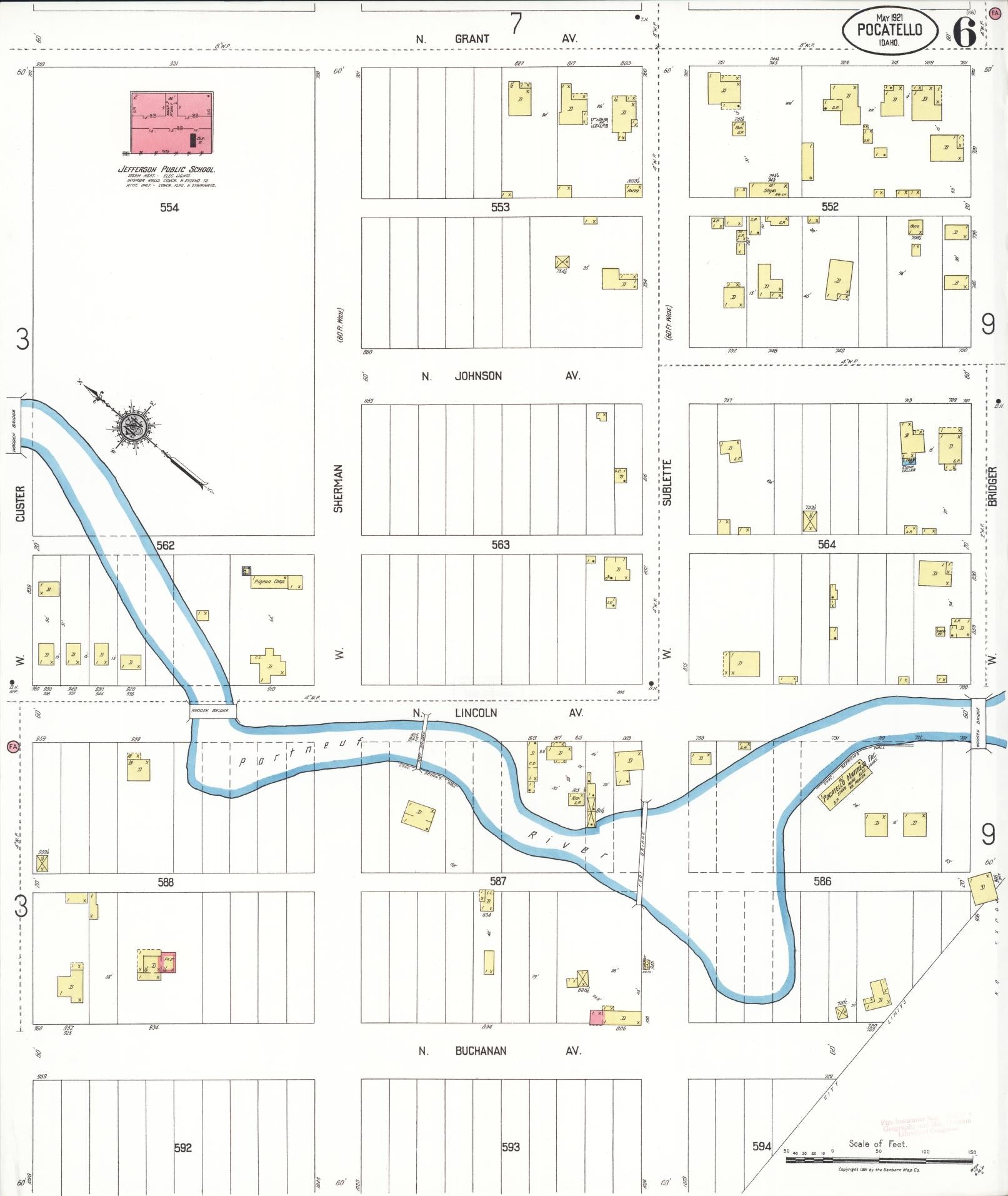 Sanborn Fire Insurance Map from Pocatello, Bannock County, Idaho (1921), Sheet #0006 - Complete Map Set gallery image, historic Sanborn map, vintage wall art, Idaho Idaho
