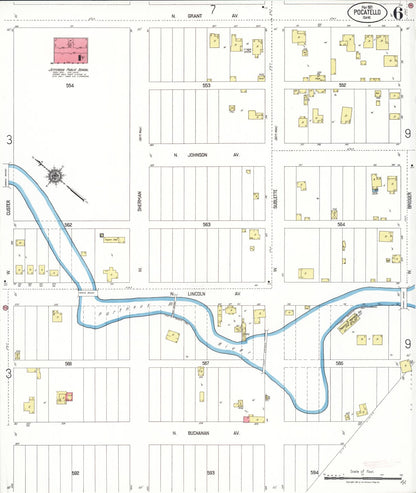 Sanborn Fire Insurance Map from Pocatello, Bannock County, Idaho (1921), Sheet #0006 - Complete Map Set gallery image, historic Sanborn map, vintage wall art, Idaho Idaho