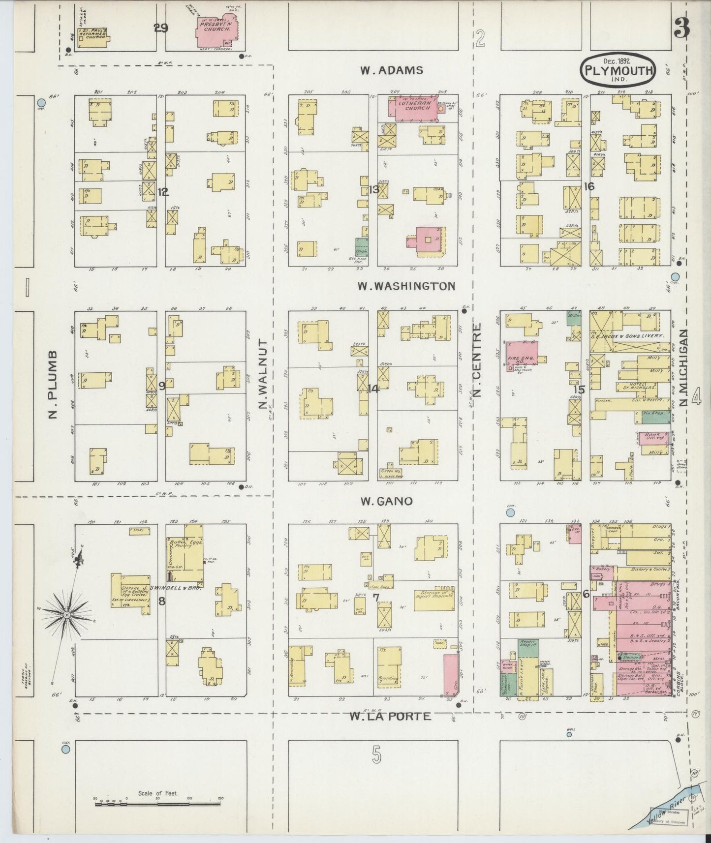 Sanborn Fire Insurance Map from Plymouth, Marhshall County, Indiana (1892), Sheet #0003 - Complete Map Set gallery image, historic Sanborn map, vintage wall art, Indiana Indiana