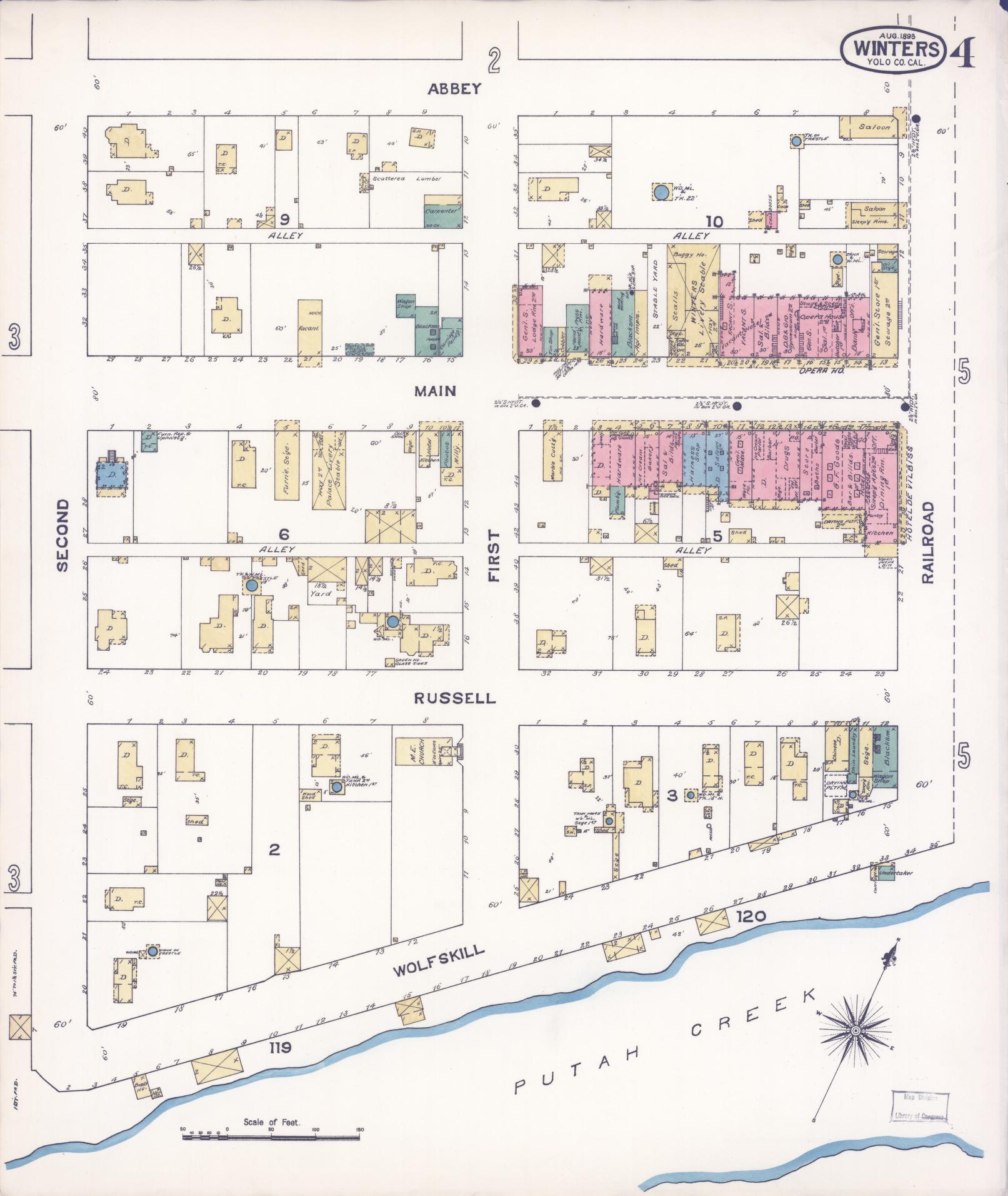 Sanborn Fire Insurance Map from Winters, Yolo County, California (1893), Sheet #0004 - Complete Map Set gallery image, historic Sanborn map, vintage wall art, California California