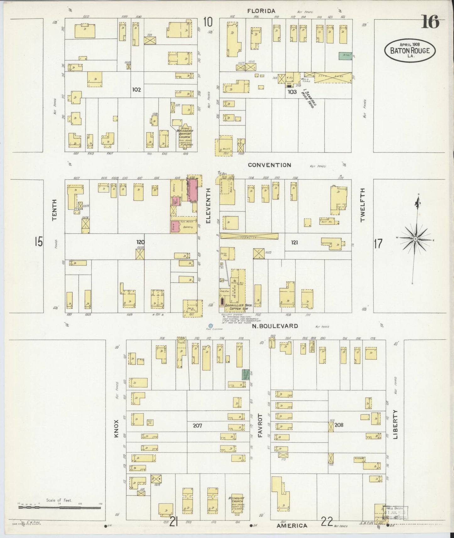 Sanborn Fire Insurance Map from Baton Rouge, East Baton Rouge Parish, Louisiana (1908), Sheet #0016 - Complete Map Set gallery image, historic Sanborn map, vintage wall art, Louisiana Louisiana