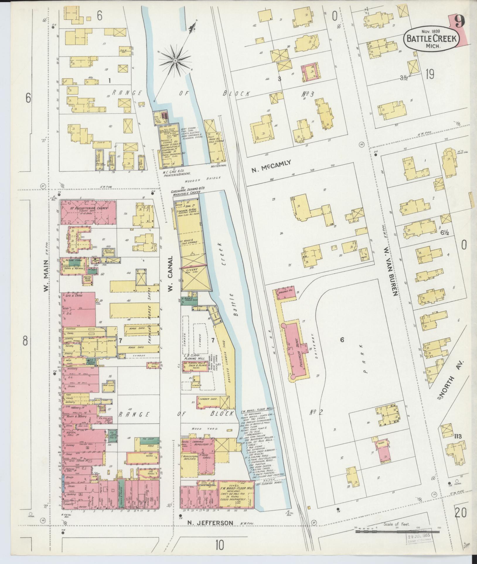 Sanborn Fire Insurance Map from Battle Creek, Calhoun County, Michigan (1899), Sheet #0009 - Historic Sanborn Fire Insurance Map Print, vintage old map wall art, antique decor, genealogy gift, Michigan Michigan map